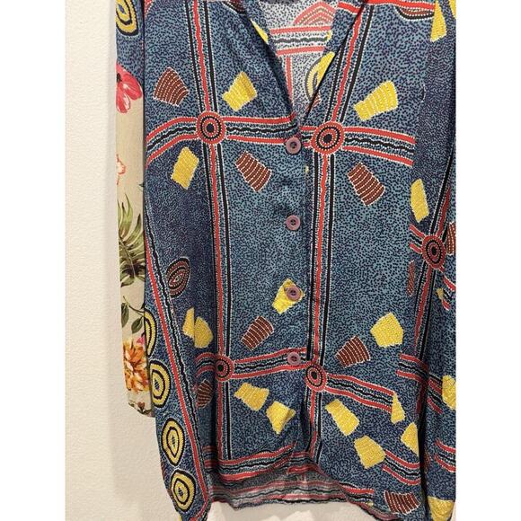 BLANCK London One Size Mixed Print Button Front Tunic Top Anthropologie Artsy - Picture 3 of 7